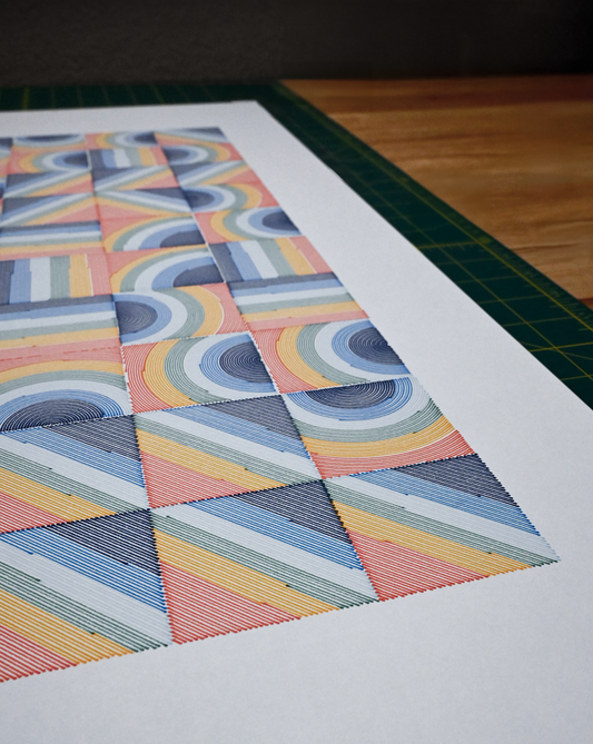 Machine-drawn geometric art in tonal gradients pen plotter art, generative art prints, algorithmic art,