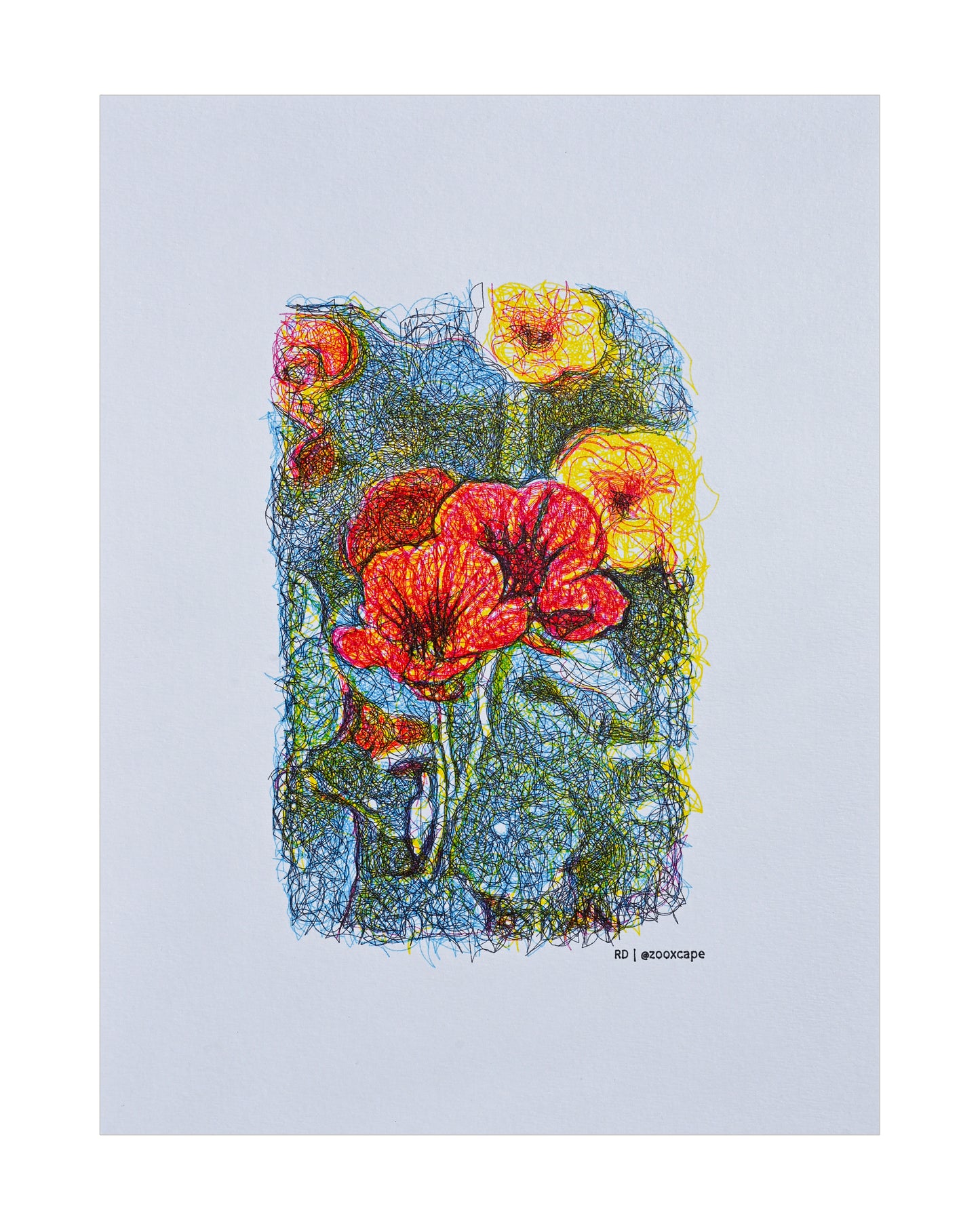 Floral Impression 1 | Pen plotter art | 9" x 12"