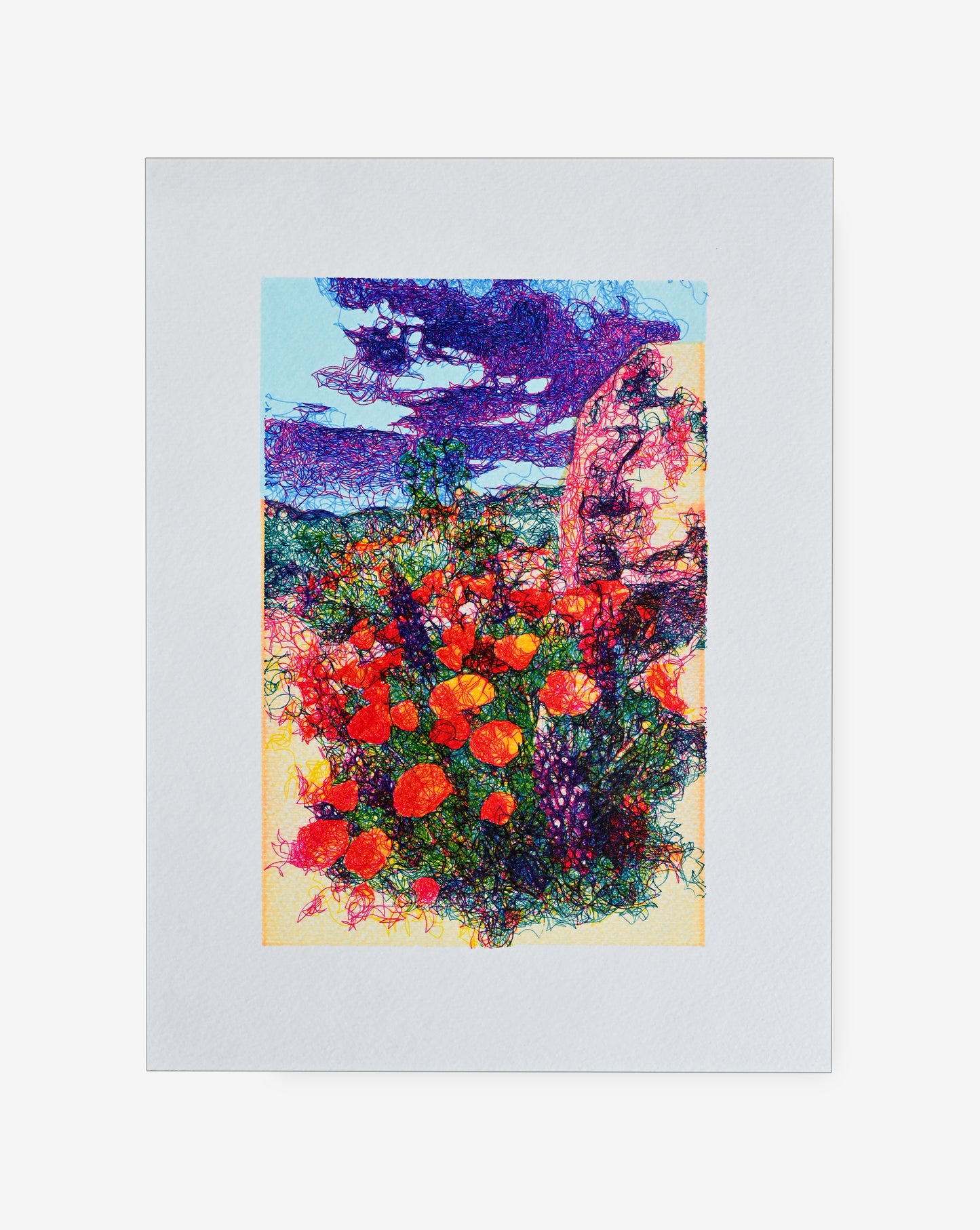 Line art plotter drawing of blooming desert flowers – Modern line art prints
 geometric print-pen plotter art, generative art prints, algorithmic art,