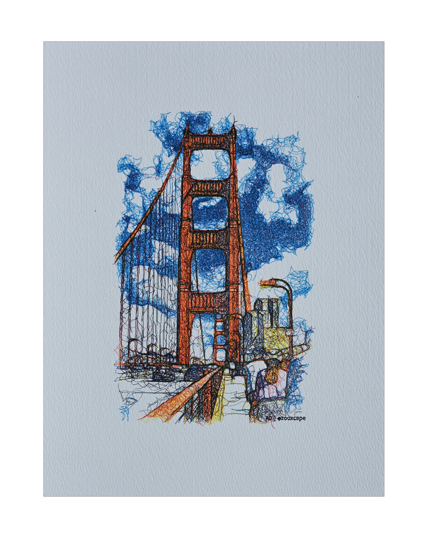 The Golden Gate 6 | Pen plotter art | 9" x 12"