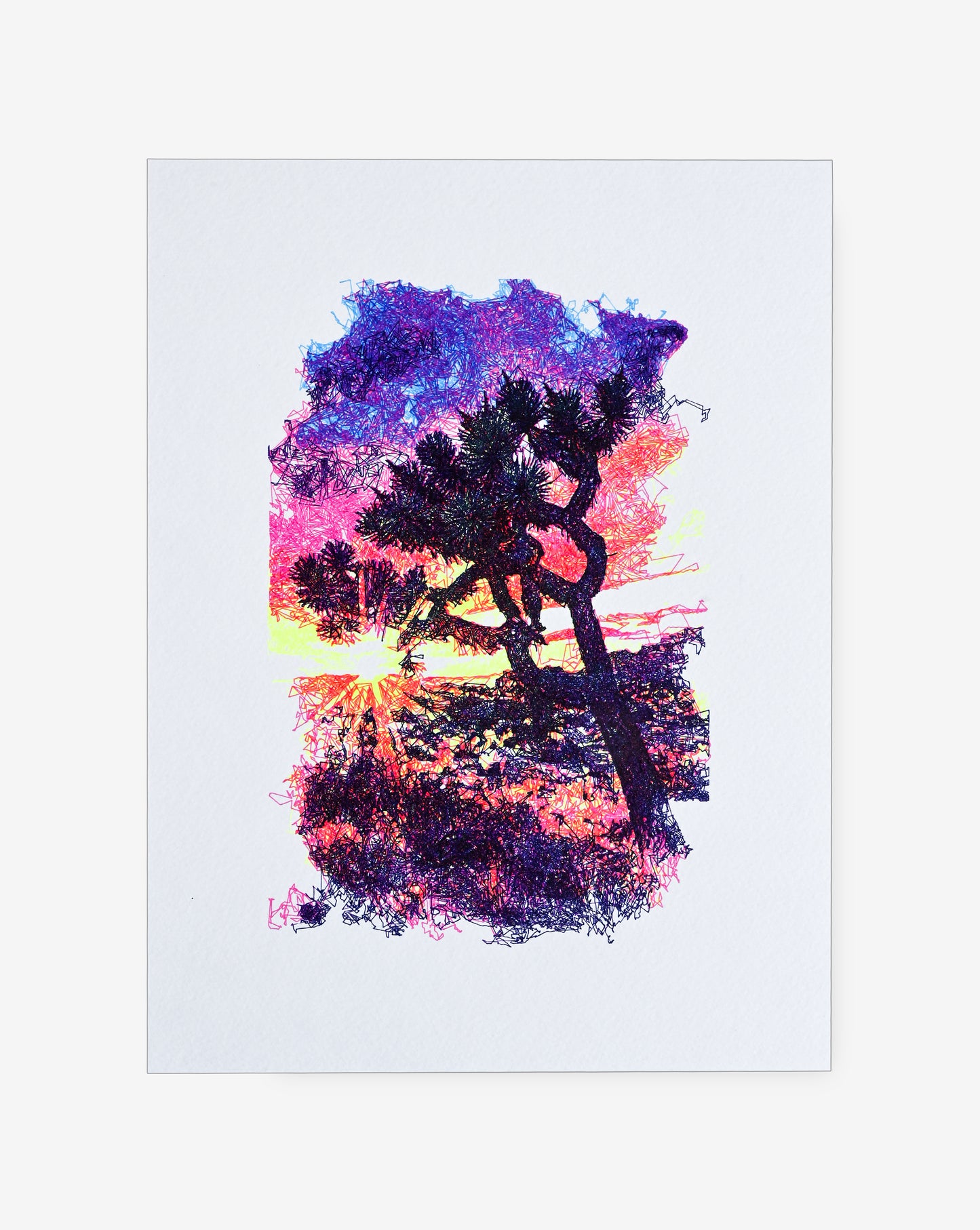 Pen plotter illustration of Joshua tree in -pen plotter art, generative art prints, algorithmic art,