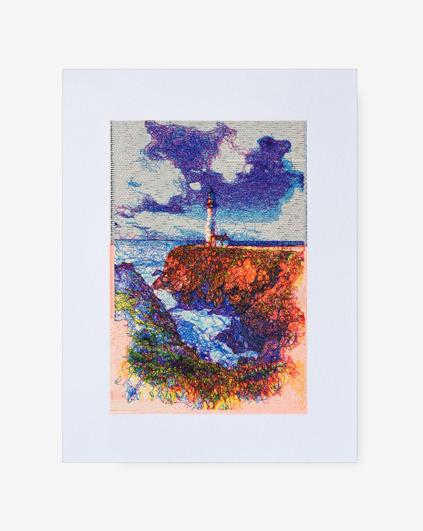 Algorithmic art line drawing of lighthouse and sea horizon – generative pen plotter art- generative art prints, algorithmic art, pen plotter art
