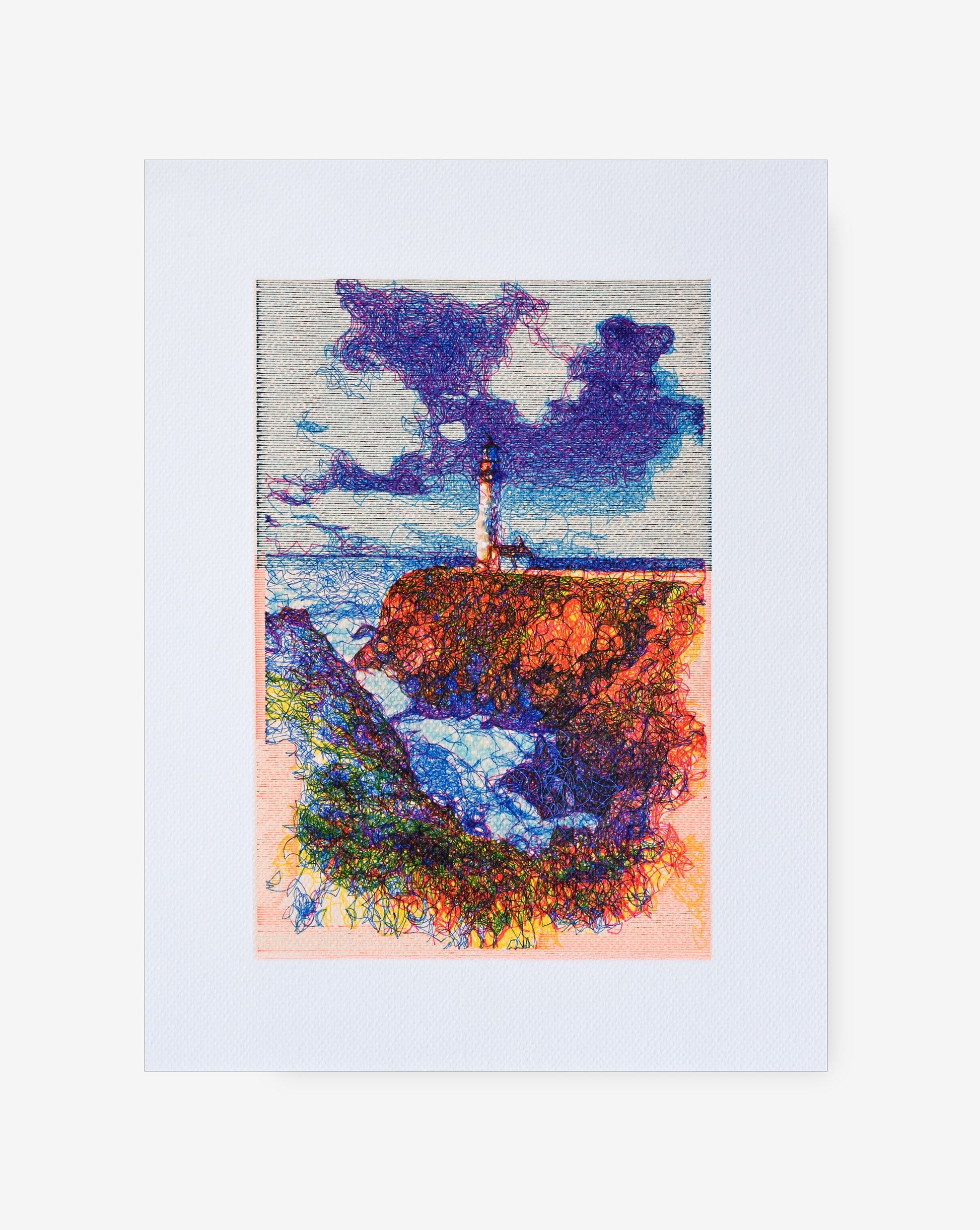 Algorithmic art line drawing of lighthouse and sea horizon – generative pen plotter art- generative art prints, algorithmic art, pen plotter art
