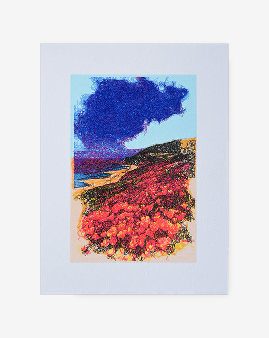 Pen plotter art drawing of abstract bay flowers – handmade generative art prints