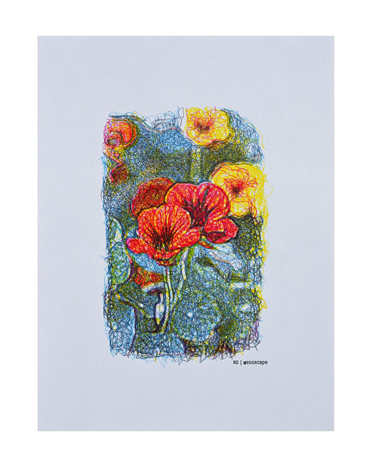 Floral Impression 1 | Pen plotter art | 9" x 12"