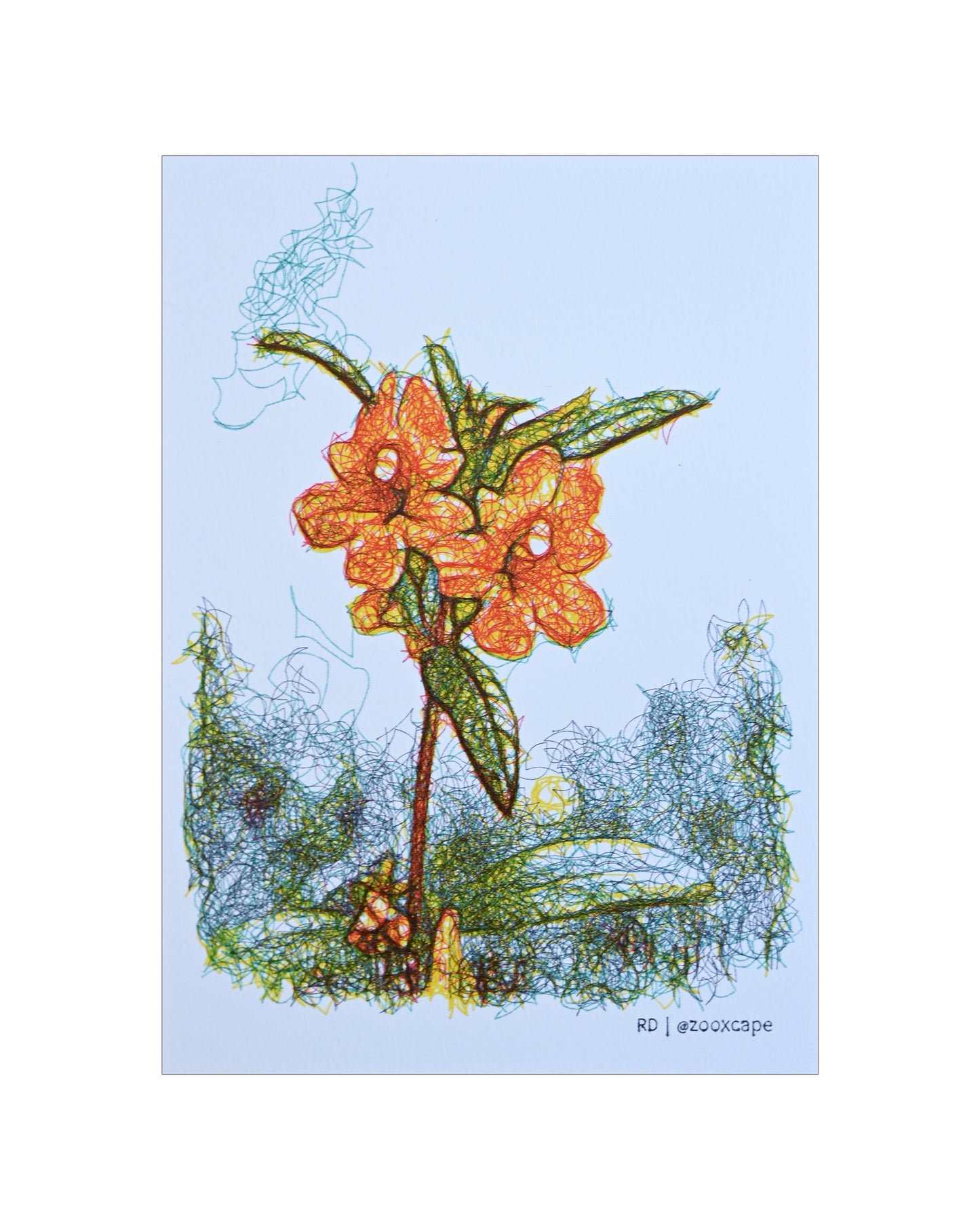 Flowers in Bloom 10 | Pen plotter art art | 5" x 7"