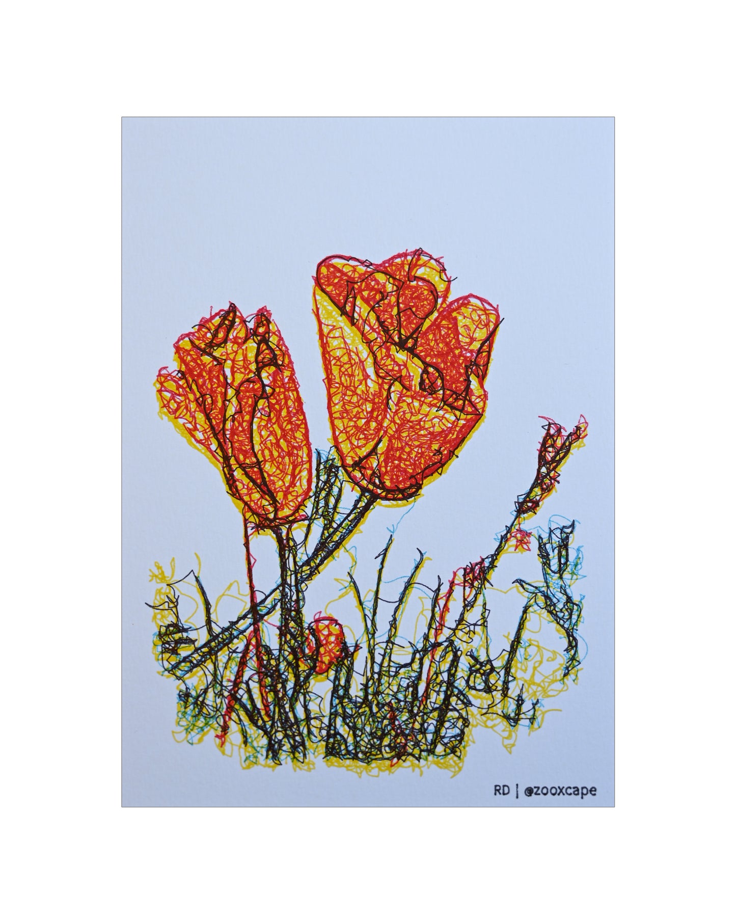 Flowers in Bloom 15 | Pen plotter art | 5" x 7"