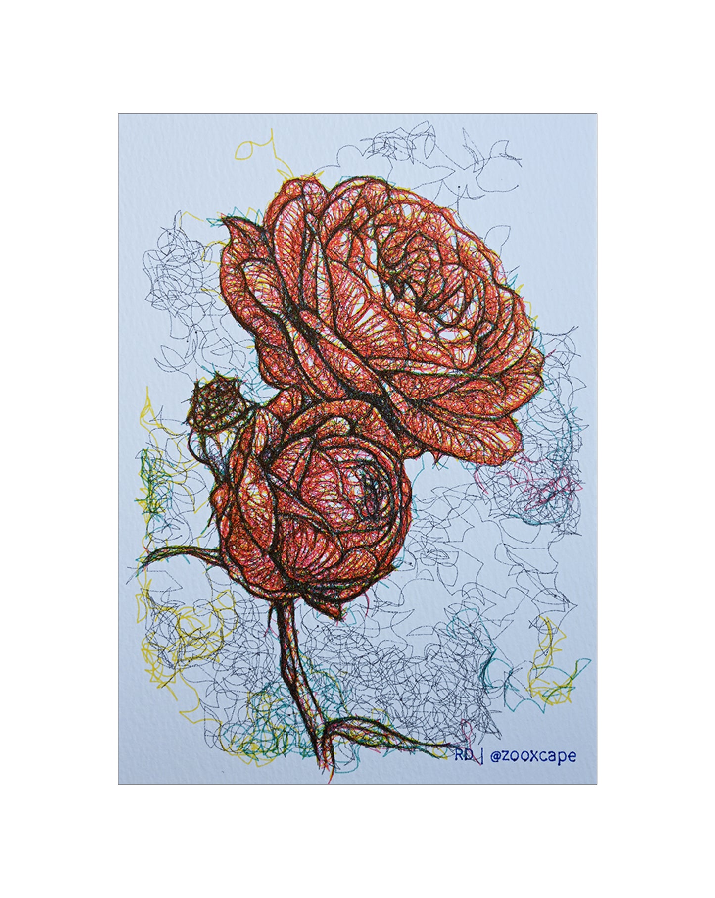 Flowers in Bloom 42 | Pen plotter art | 5" x 7"