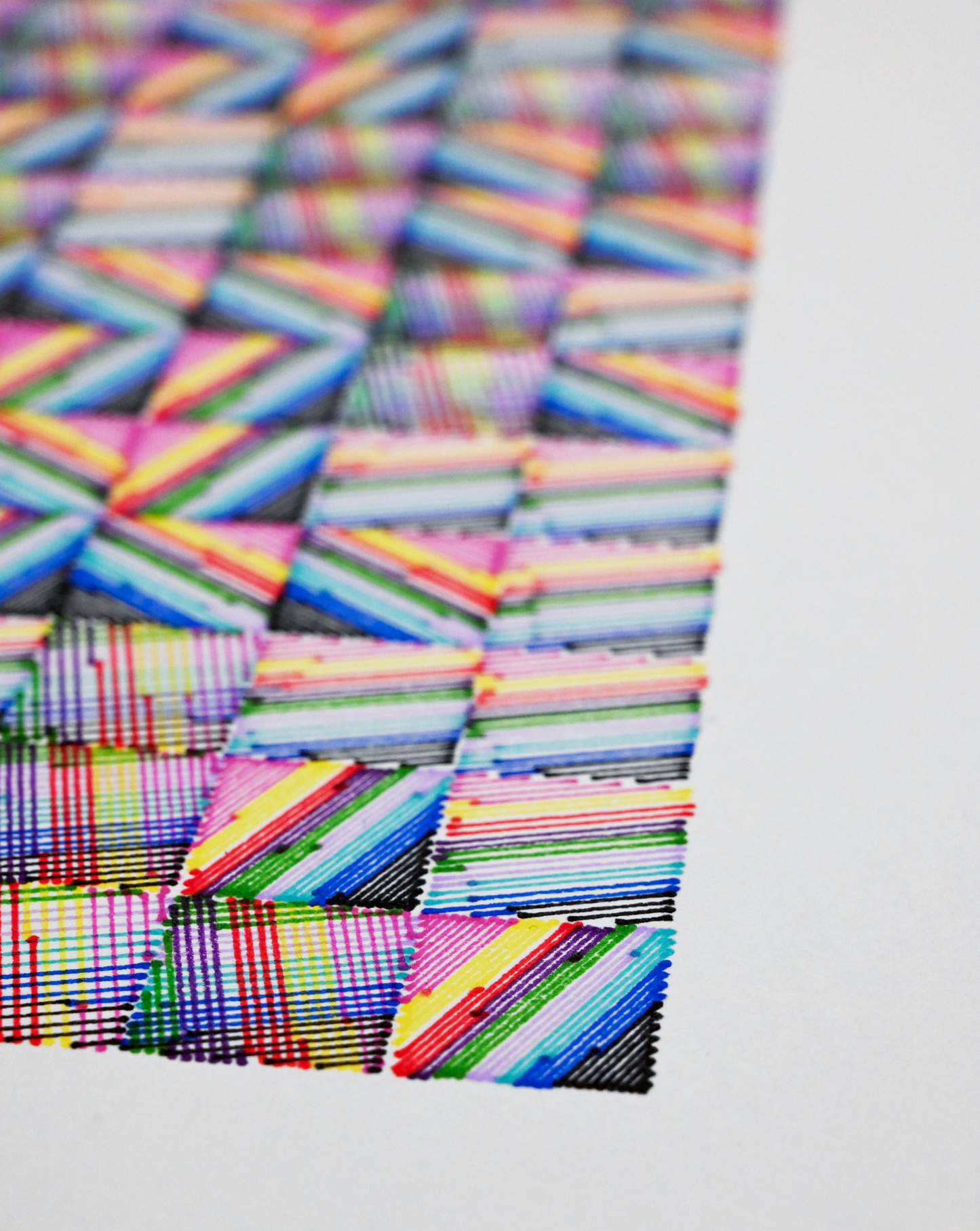 Machine-drawn twisting geometric line art – pen plotter art, generative art prints, algorithmic art,