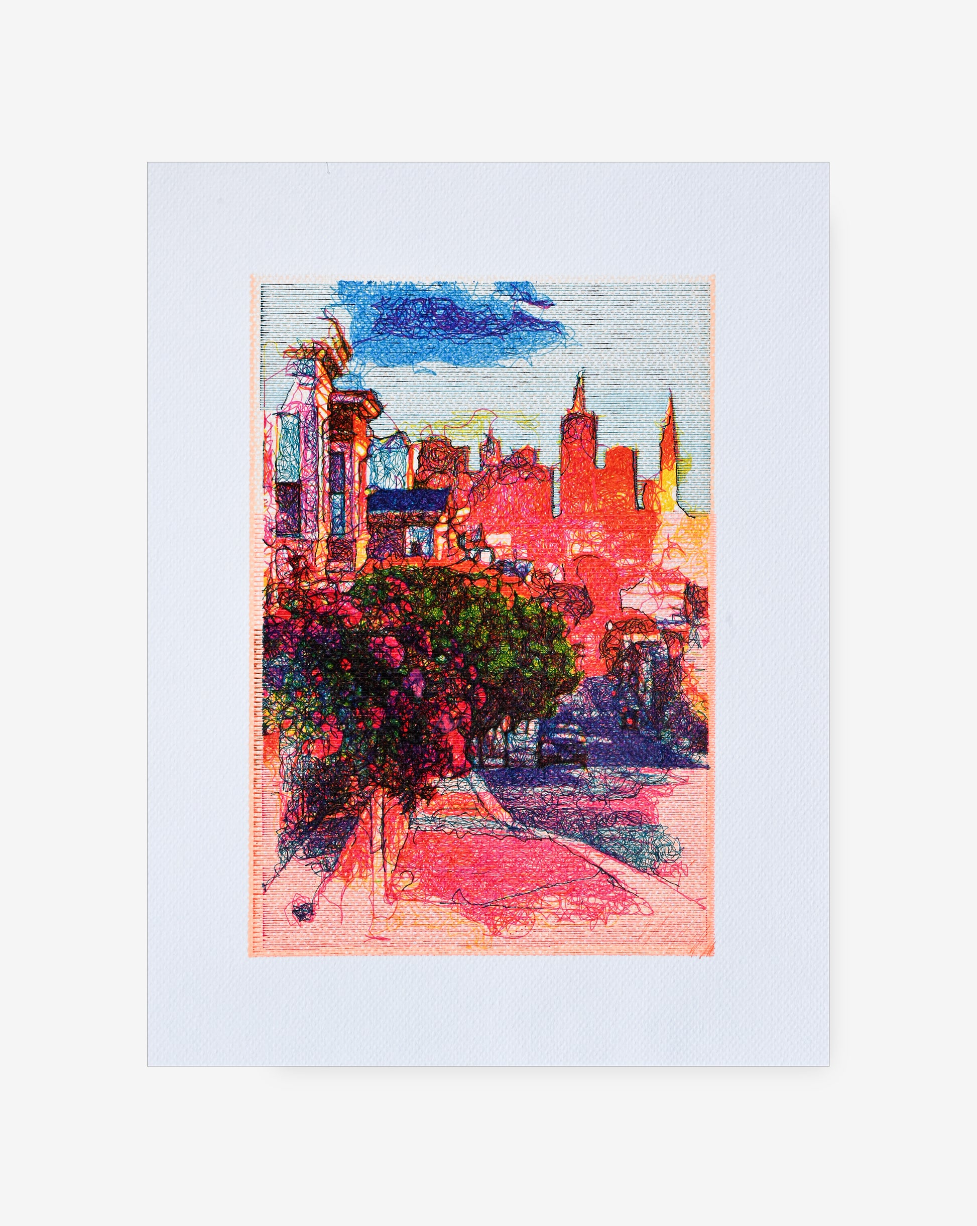 Floral geometric line art created by generative art plotter – handmade generative print-generative art prints, algorithmic art