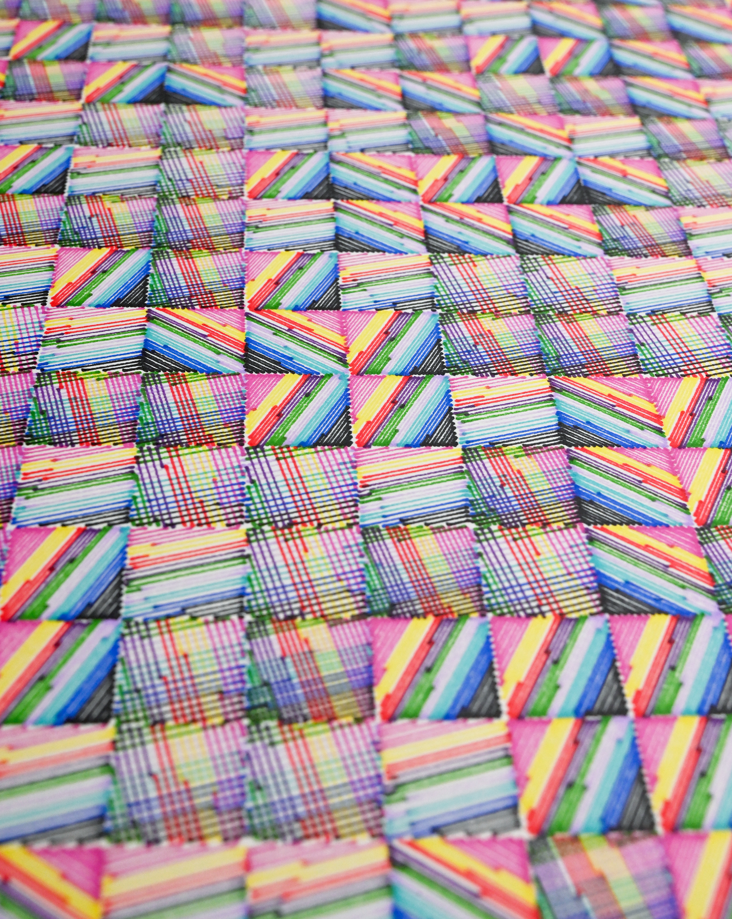 Machine-drawn twisting geometric line art -pen plotter art, generative art prints, algorithmic art,