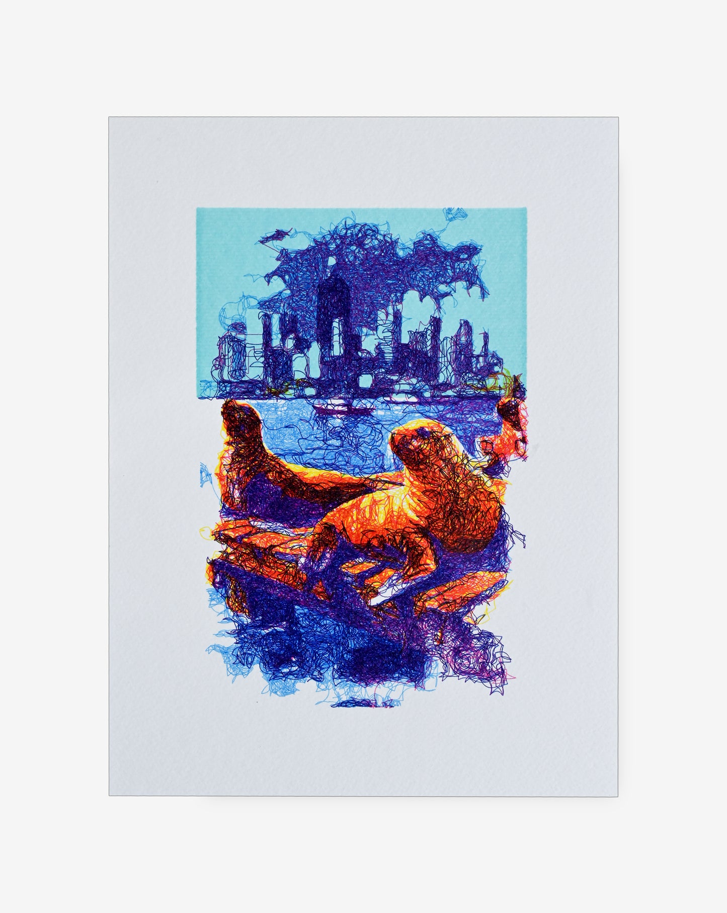 Geometric line art of harbor scene – machine-drawn AxiDraw generative print-  generative art prints, algorithmic art, pen plotter art
