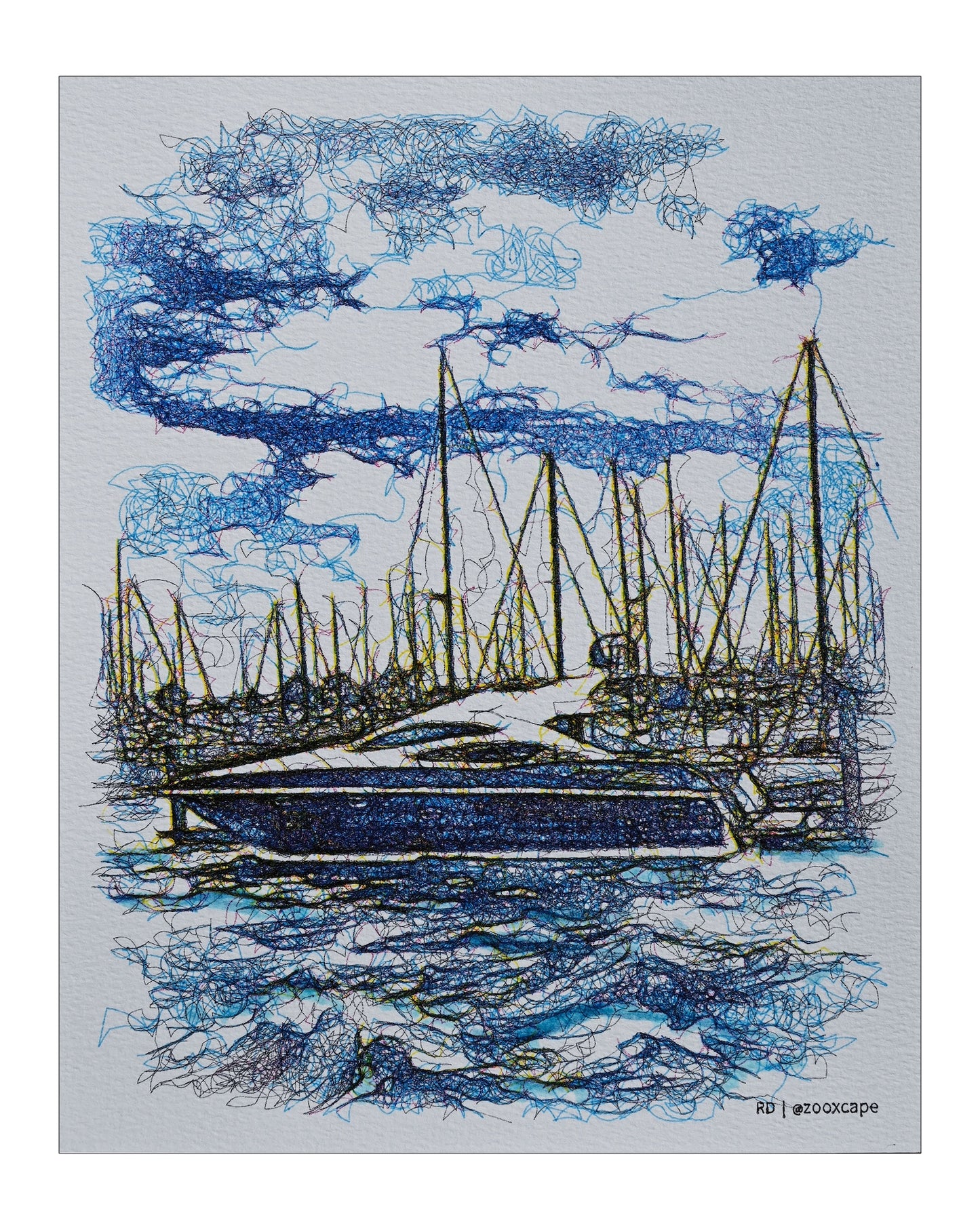 Sailboat Harbor Scene | Generative art | 8"x10"