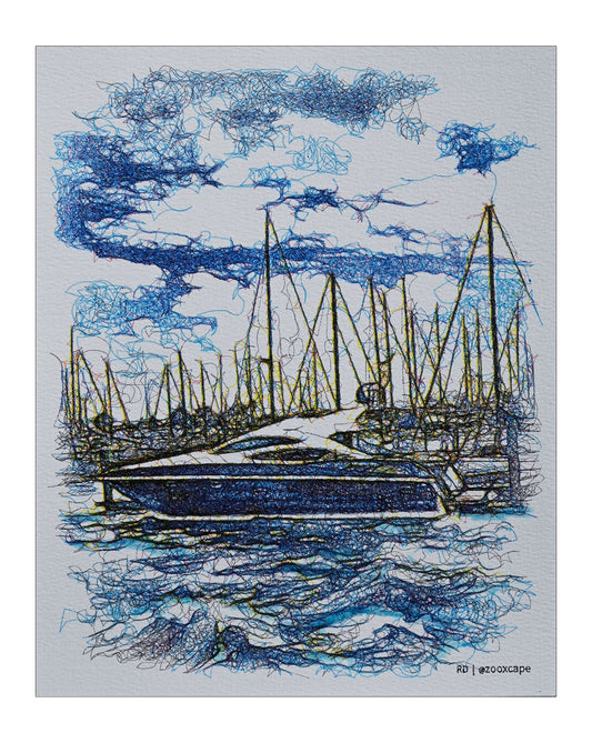 Sailboat Harbor Scene | Generative art | 8"x10"