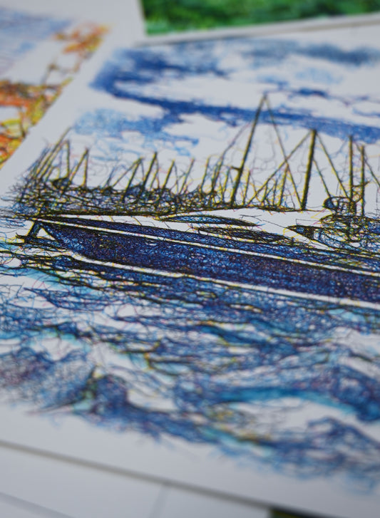Sailboat Harbor Scene | Generative art | 8"x10"