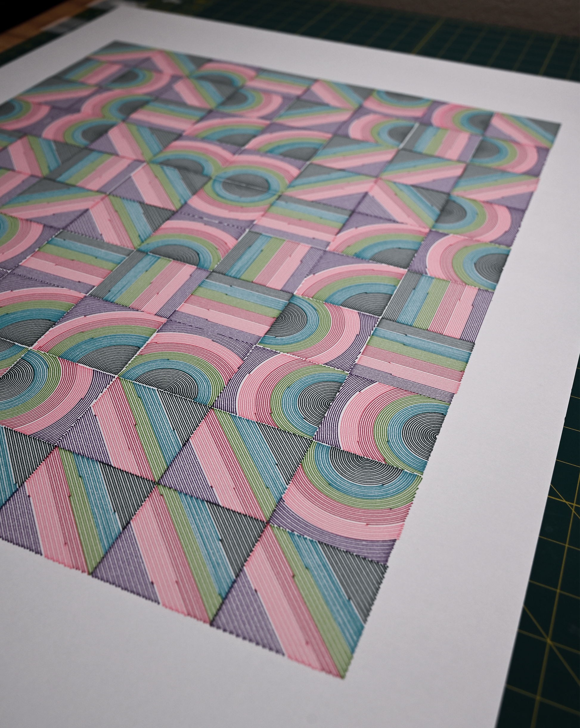 Machine-drawn abstract geometric artwork – Machine-drawn art line art with tonal patterns. -pen plotter art, generative art prints, algorithmic art, pen plotter art
