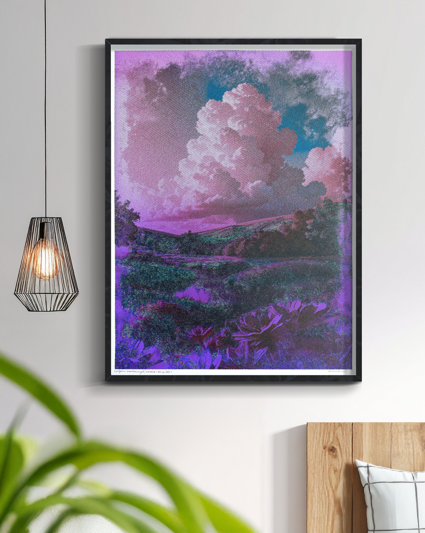 Machine-drawn geometric nights-cape – generative Pen plotter art art print inspired by California skies - in interior- pen plotter art, generative art prints, algorithmic art