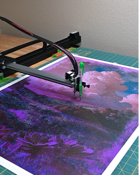 Machine-drawn geometric nightscape – generative Pen plotter art art print inspired by California skies - with plotter- pen plotter art, generative art prints, algorithmic art