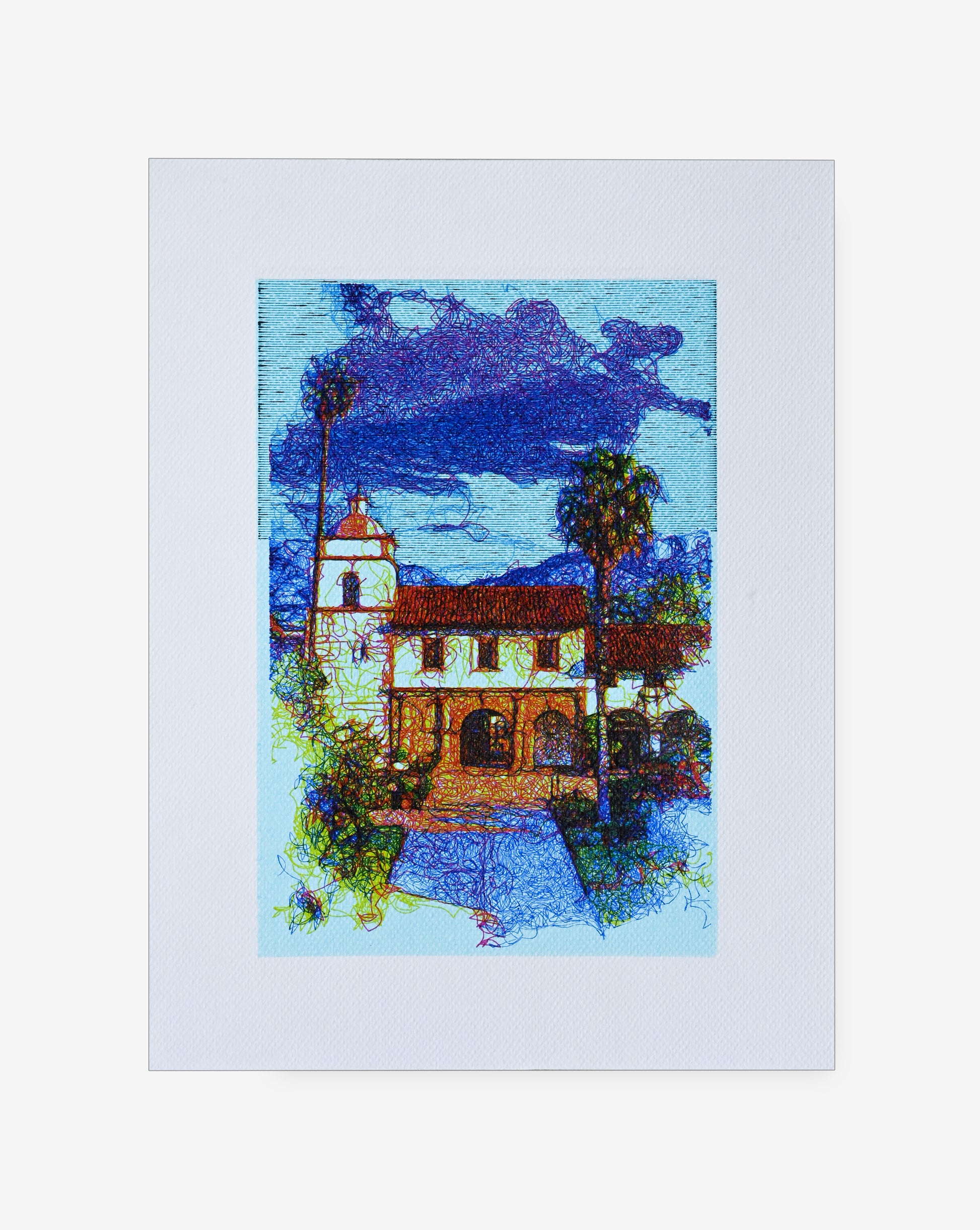 Minimalist line art of house among clouds – pen plotter generative artwork-pen plotter art, generative art prints,