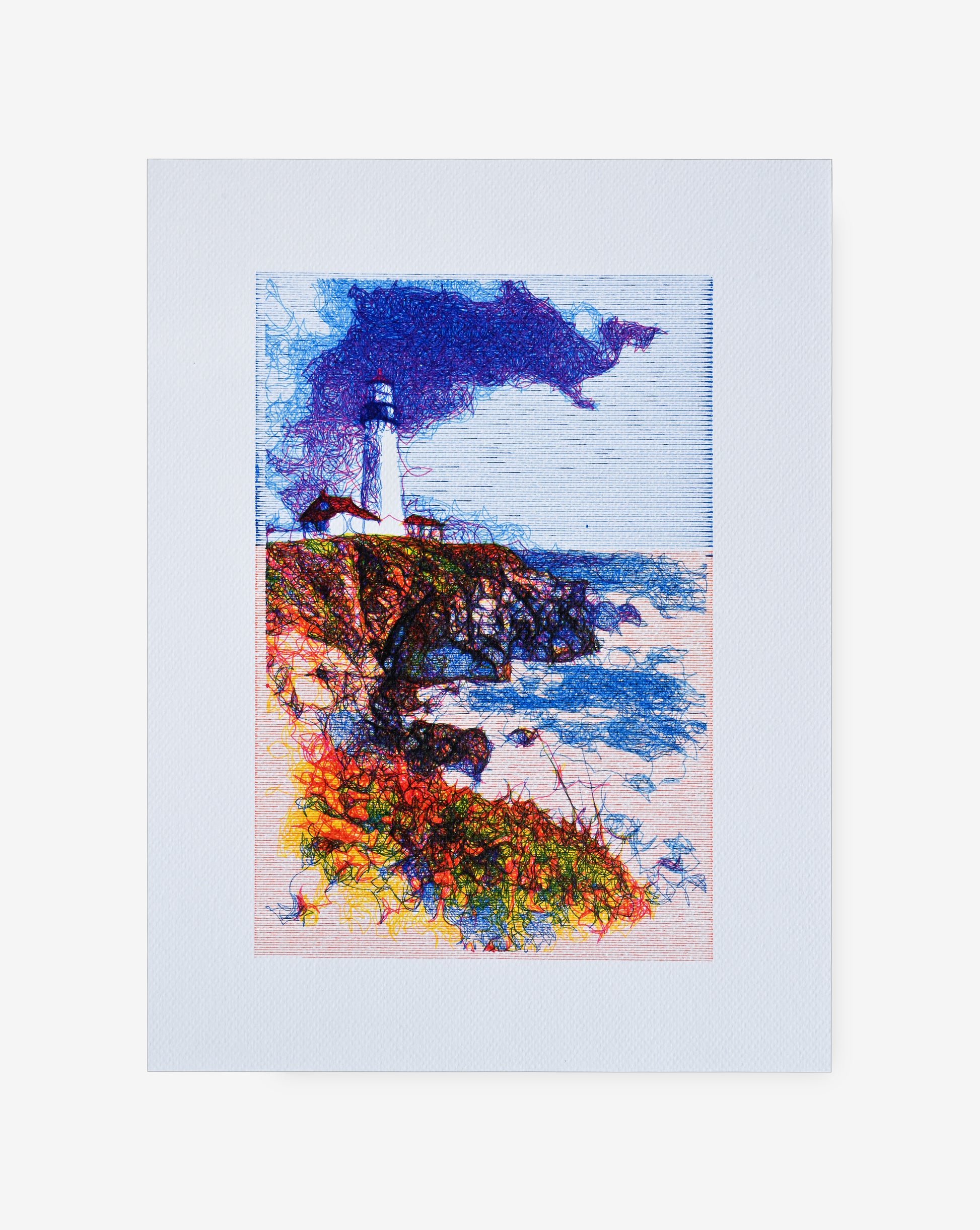 Minimalist line art of lighthouse drawn with Plotter artist – Pen plotter art, generative art prints, 