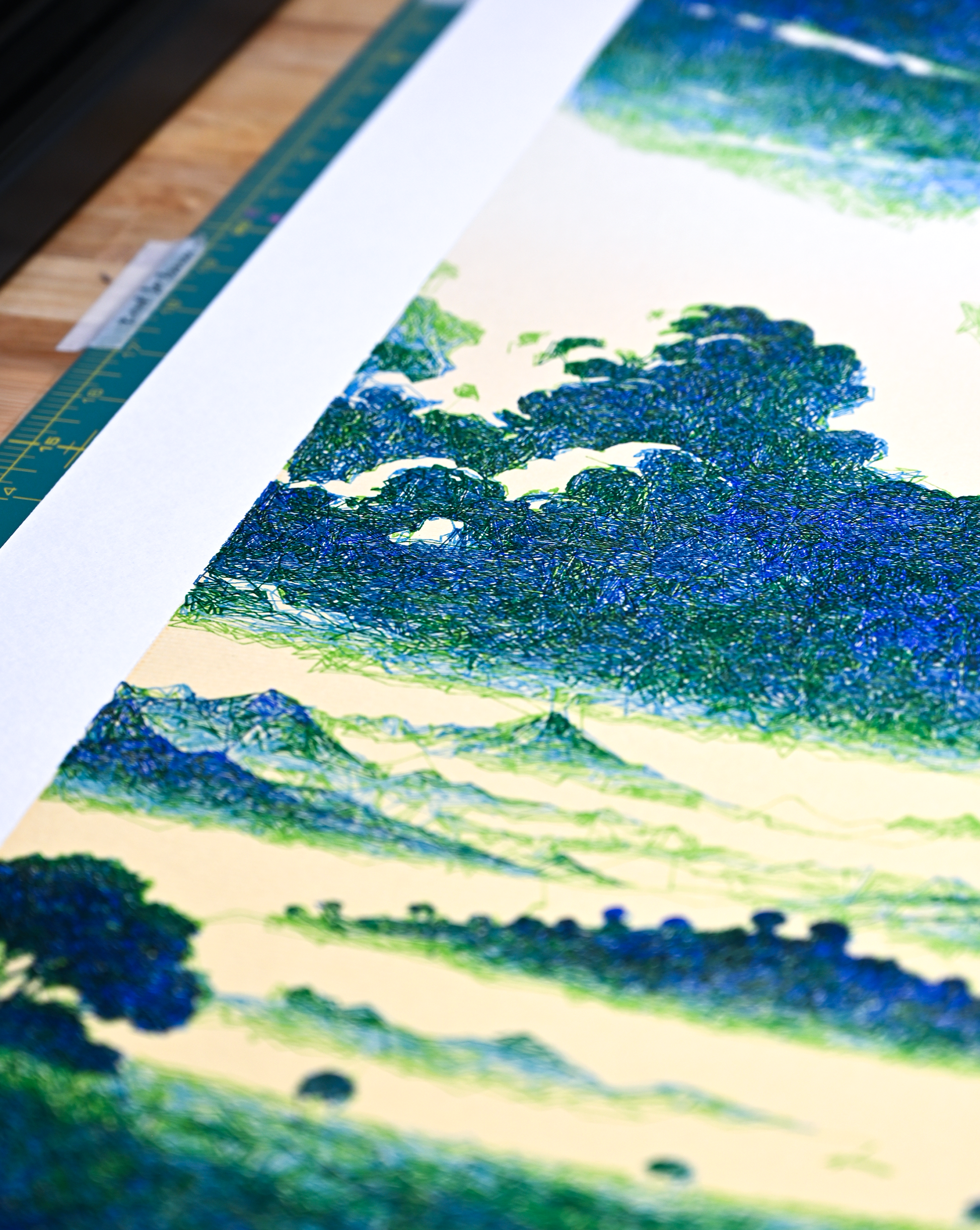 Minimalist plotter art print inspired by mountain and sky, crafted with generative precision- Details