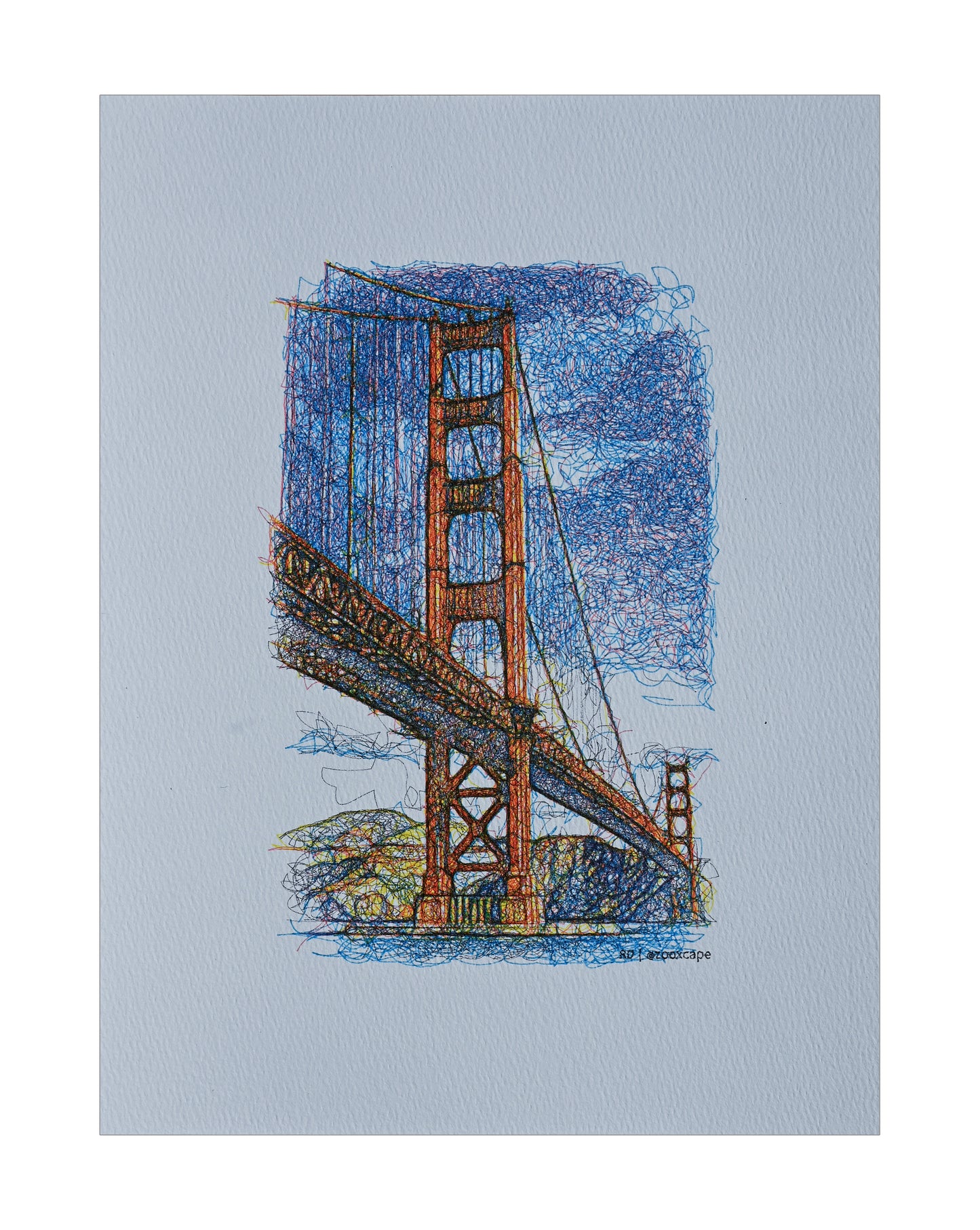 The Golden Gate 4 | Pen plotter art | 9" x 12"