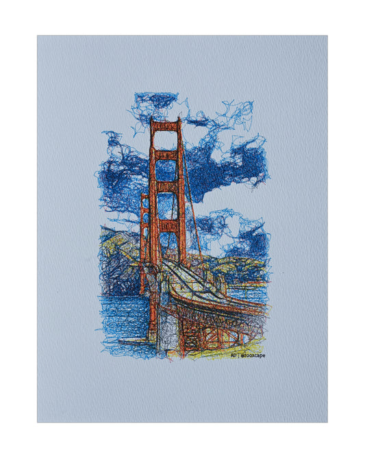 The Golden Gate 5 | Pen plotter art | 9" x 12"
