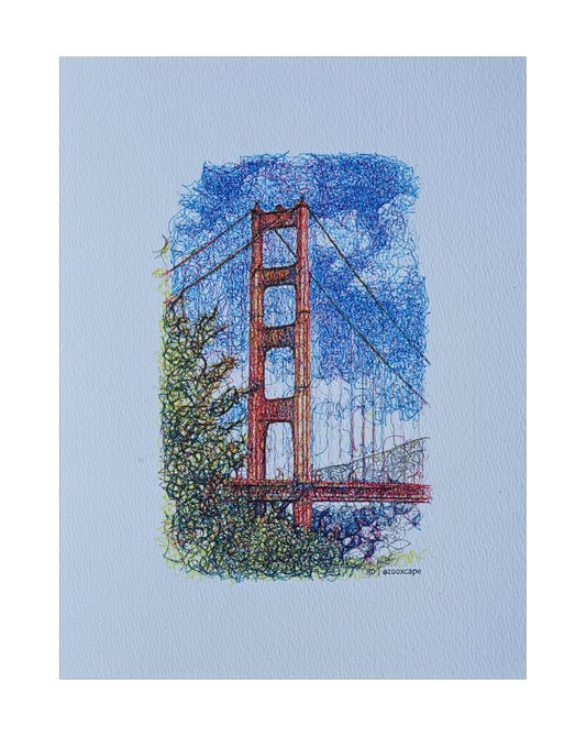 The Golden Gate 7 | Pen plotter art | 9" x 12"