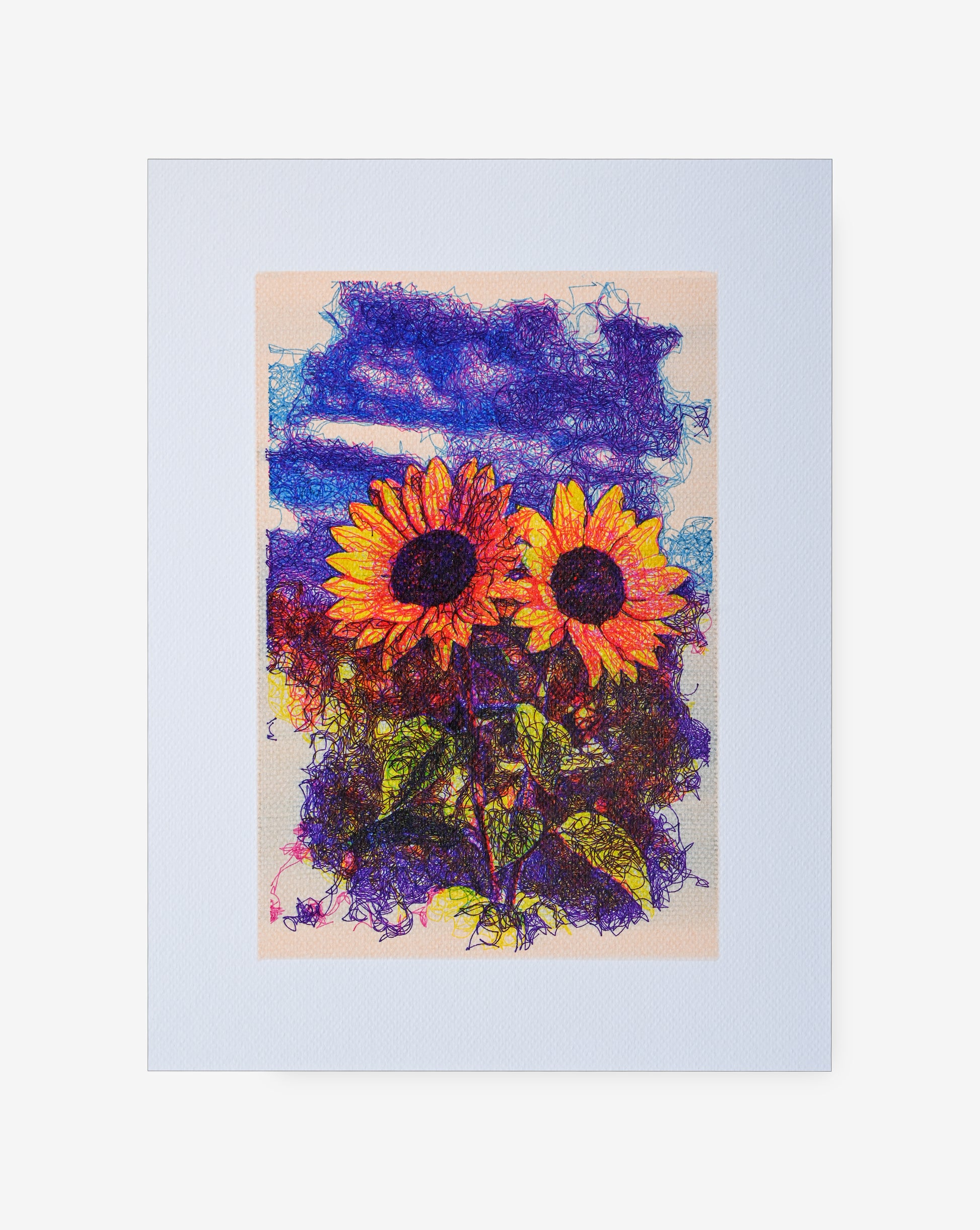 Generative Art Prints of twin suns drawn by pen plotter artwork .