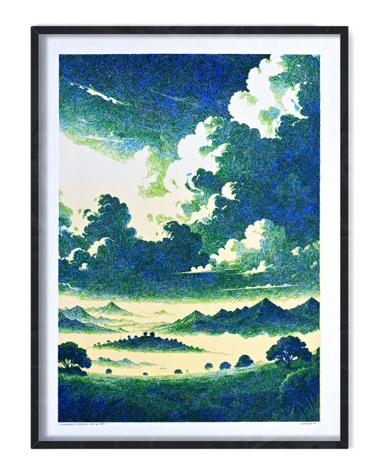 Minimalist plotter art print inspired by mountain and pen plotter art, generative art prints, algorithmic art